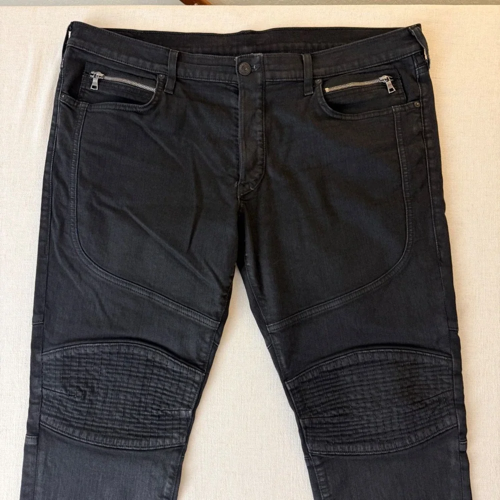 True Religion Geno Jeans Mens 42 Black Moto Biker Relaxed Slim Fit Stretch USA